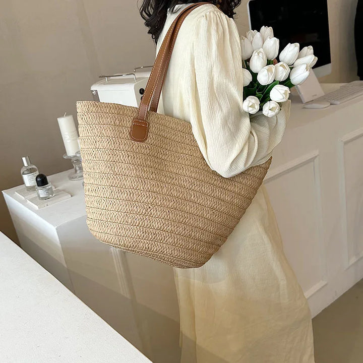 Große Strohtasche Damen – Handgefertigte Luxus Strandtasche