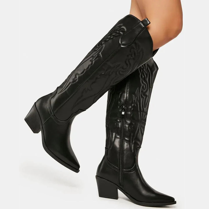 Damen Cowboystiefel kniehoch - Veganes Leder - Westernlook