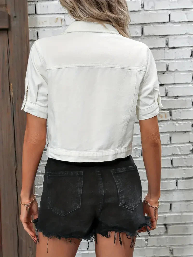 Women's denim jacket with short sleeves – Casual street style for summer