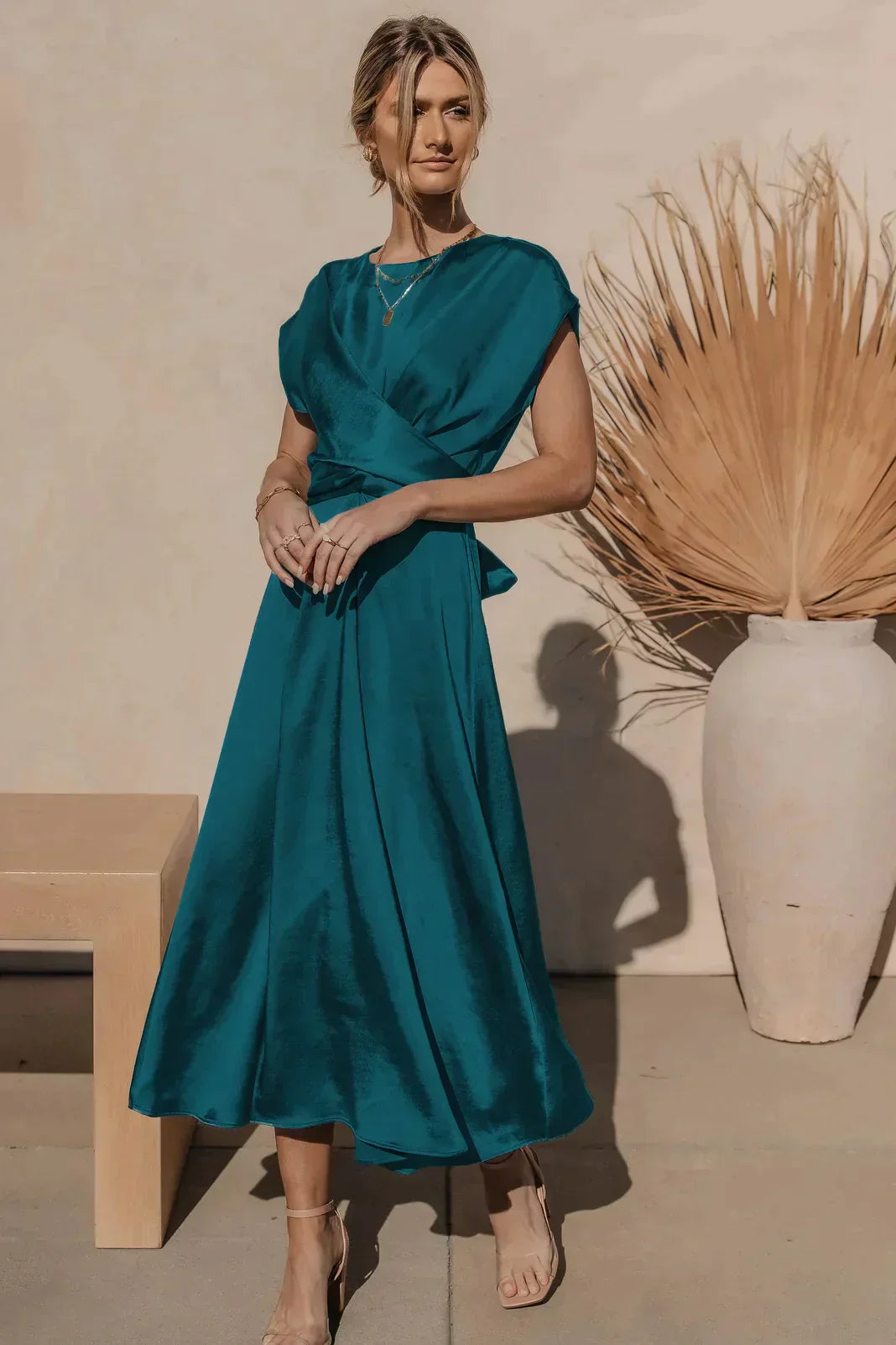 Women's midi dress – satin – elegant cut with cowl neckline
