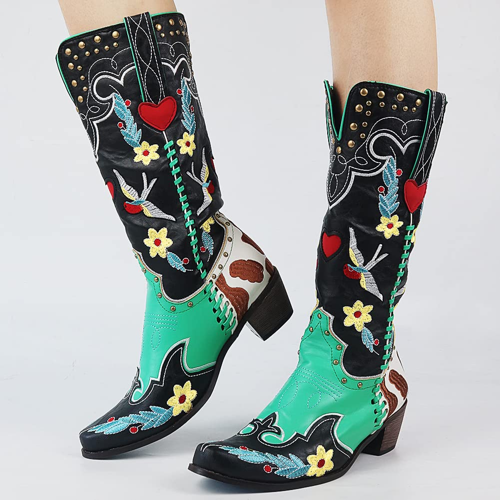 Damen Cowboy Boots Schwarz – Western-Stil mit Blockabsatz