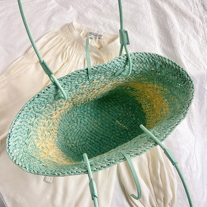 Französische Luxus Strandtasche Damen – Handgefertigte Raffia Sommertasche