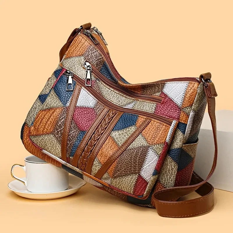 Sac de plage en paille vintage – Grand sac tissé à la main avec cuir vegan