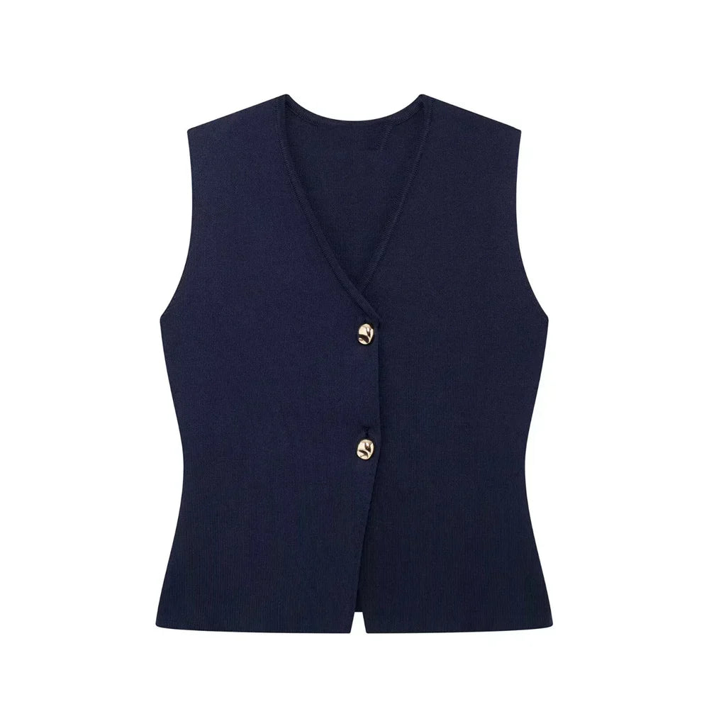 Vest top with V-neck – soft stretch, Stockholm chic