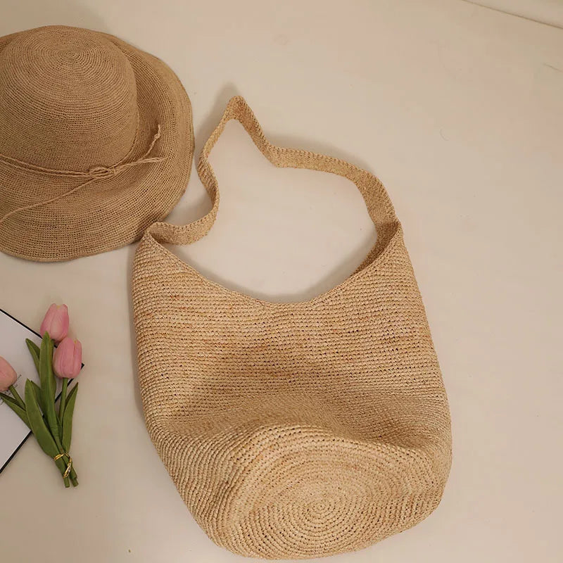 Luxus Strohtasche Damen – Große Handgefertigte Strandtasche mit Reißverschluss