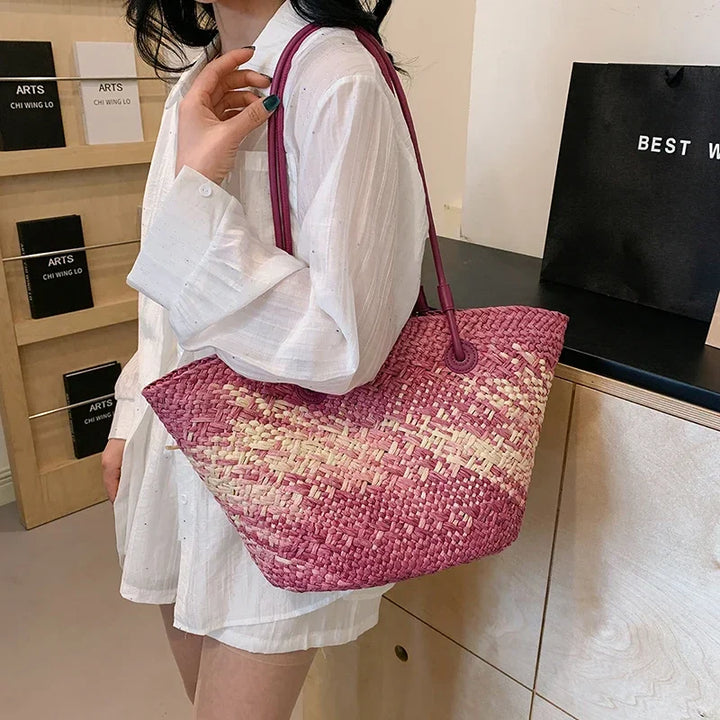 Französische Luxus Strandtasche Damen – Handgefertigte Raffia Sommertasche