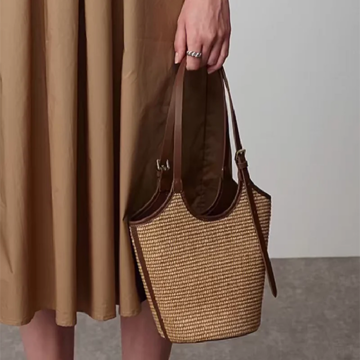 Boho Rattan Strandtasche Damen – Handgefertigte Schultertasche Sommer