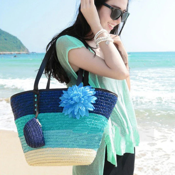 Large Straw Bag Women – Handmade Beach Bag with Vegan Leather Straps