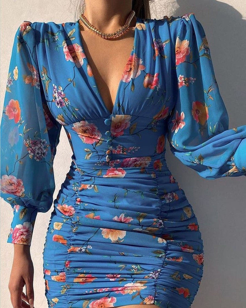 Summer mini dress with puff sleeves – Elegant casual fashion