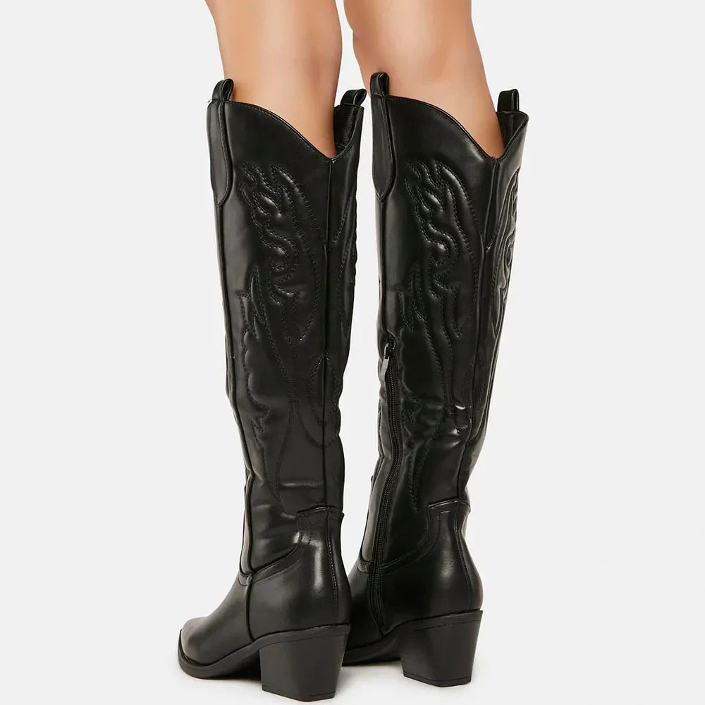 Damen Cowboystiefel kniehoch - Veganes Leder - Westernlook