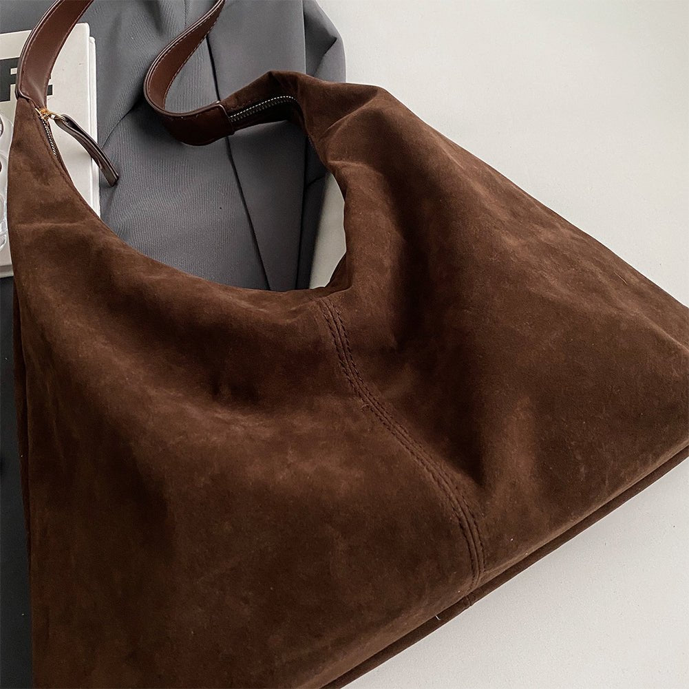 Sac à main pour femmes en daim vegan avec fermeture éclair