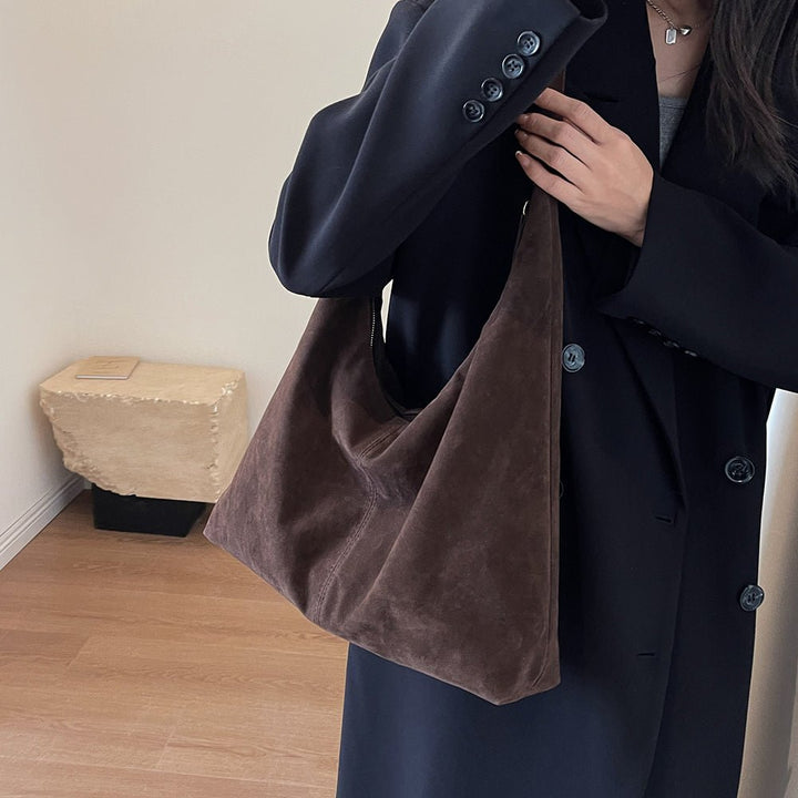Sac à main pour femmes en daim vegan avec fermeture éclair
