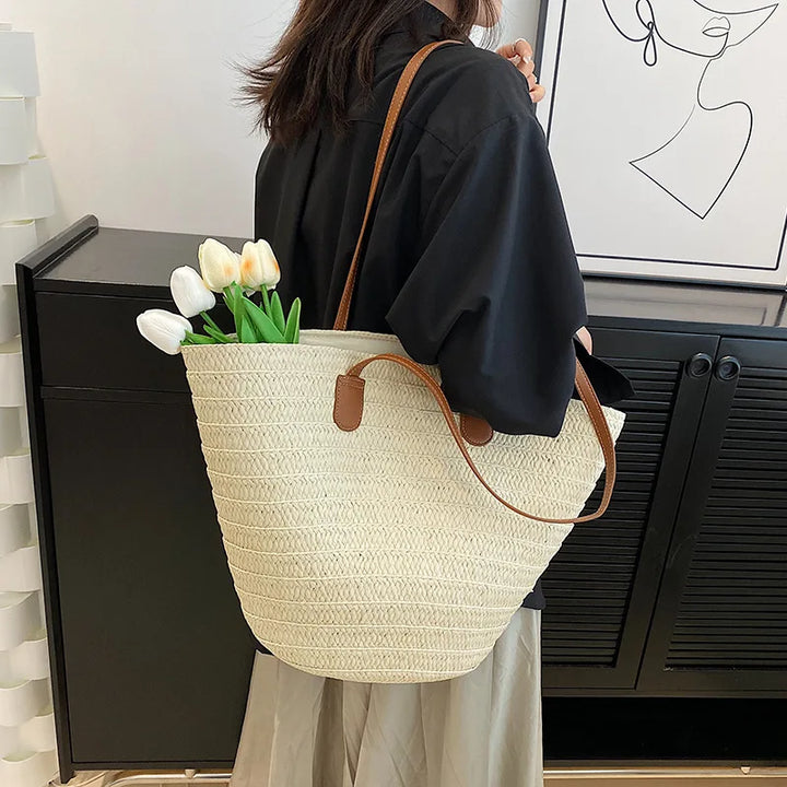 Große Strohtasche Damen – Handgefertigte Luxus Strandtasche