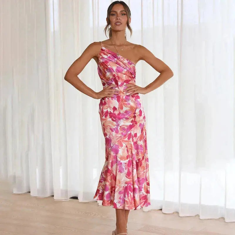 Elegant One-Shoulder Party Dress | Asymmetric | Stretch & Slit