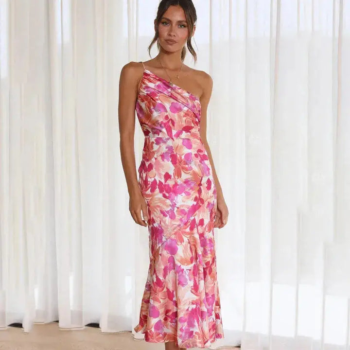 Elegant One-Shoulder Party Dress | Asymmetric | Stretch & Slit