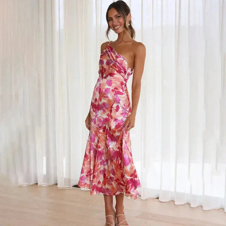 Elegant One-Shoulder Party Dress | Asymmetric | Stretch & Slit
