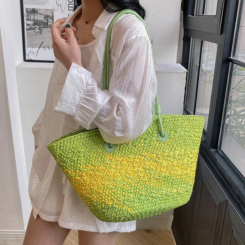 Französische Luxus Strandtasche Damen – Handgefertigte Raffia Sommertasche