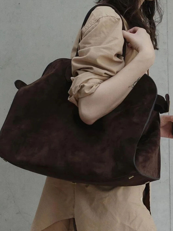 Große Damen Shopper Tasche – Strukturierte Schultertasche Wildleder/Leder