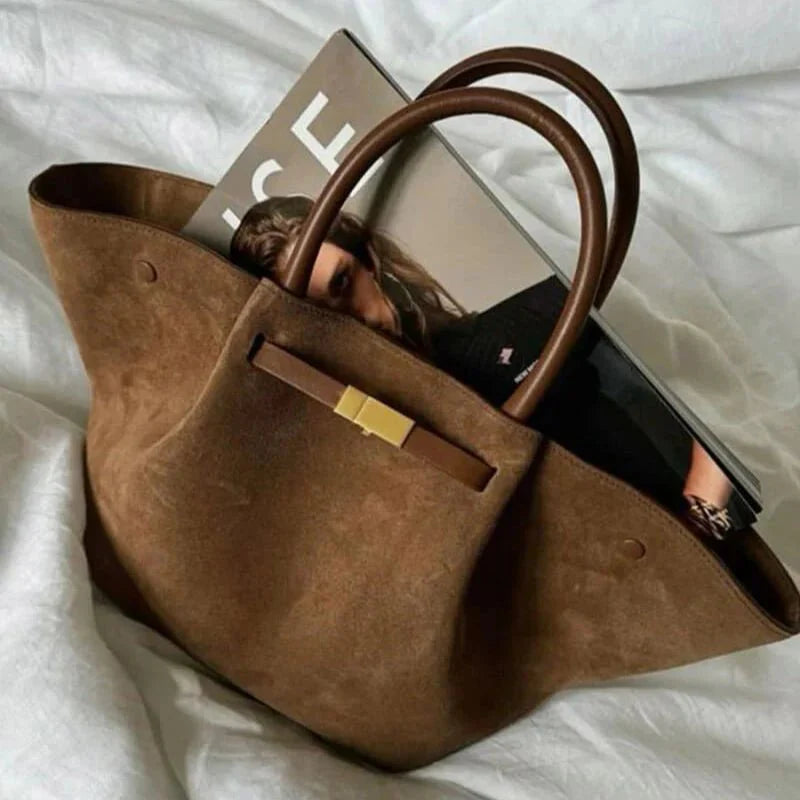 Sac de plage pour femmes en suède vegan – Grand sac fourre-tout d'été marron