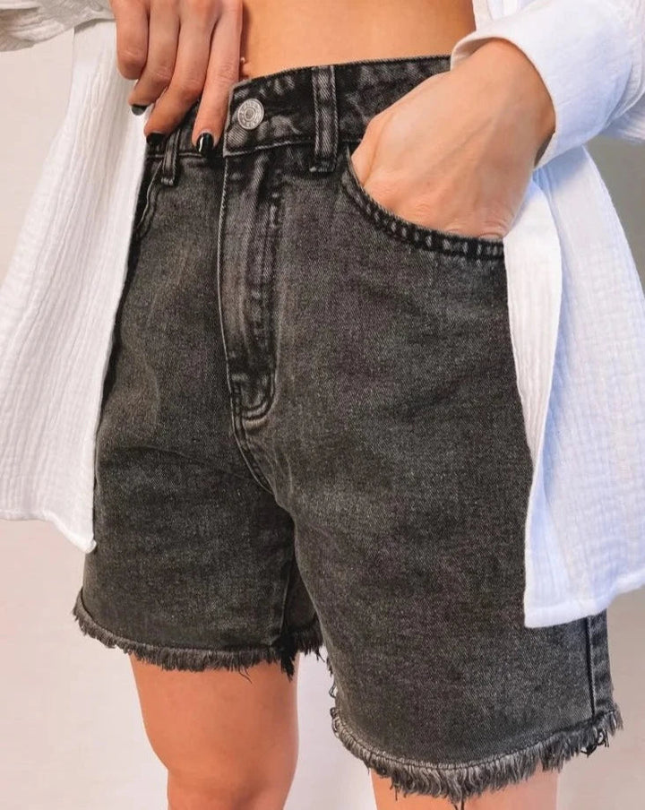 Short en denim taille haute pour femmes