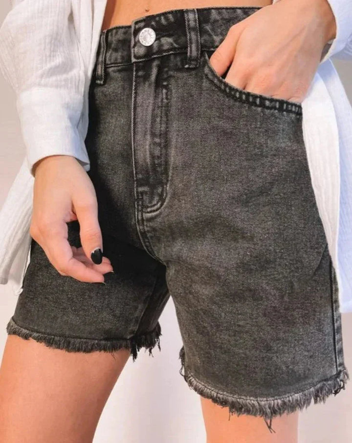 Short en denim taille haute pour femmes