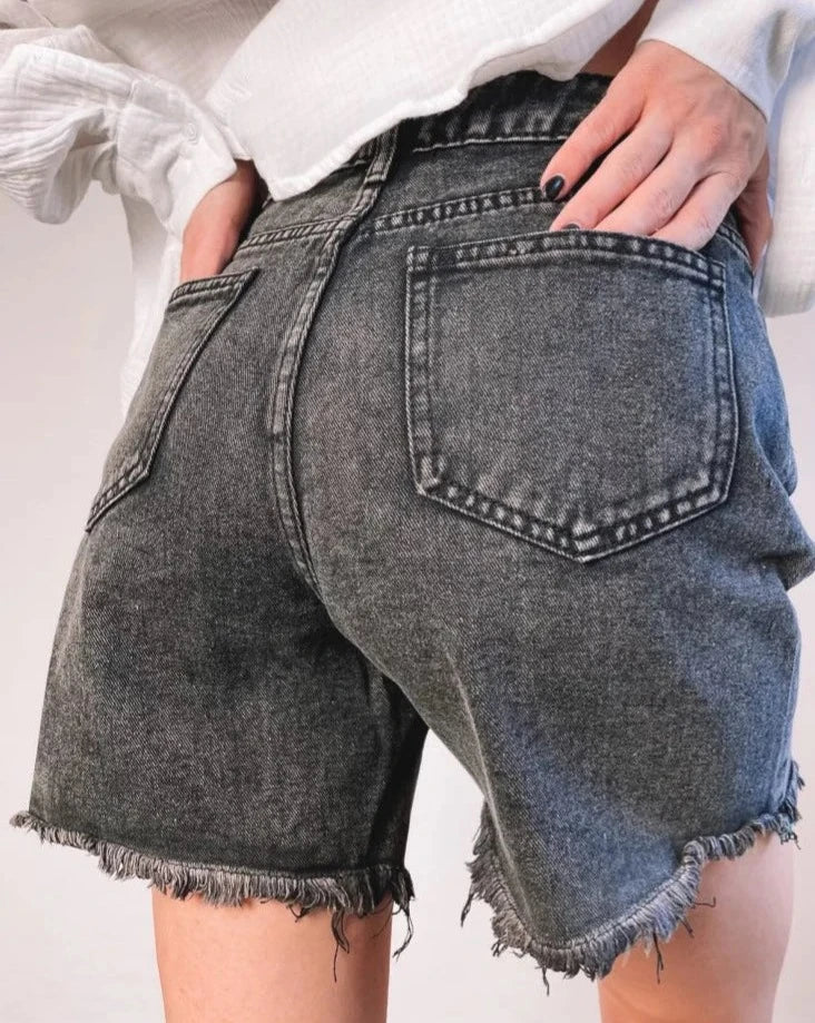 Short en denim taille haute pour femmes