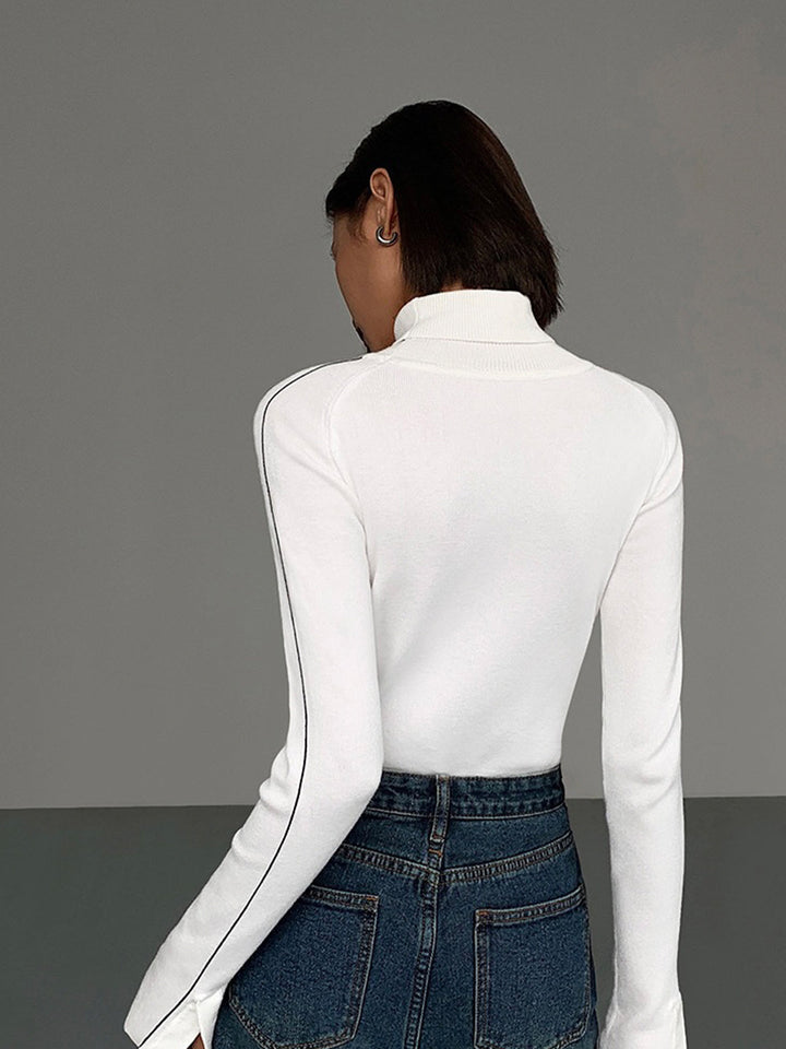 Stylischer Rollkragenpullover Damen mit Kontrastpiping aus Hochwertiger Materialmischung
