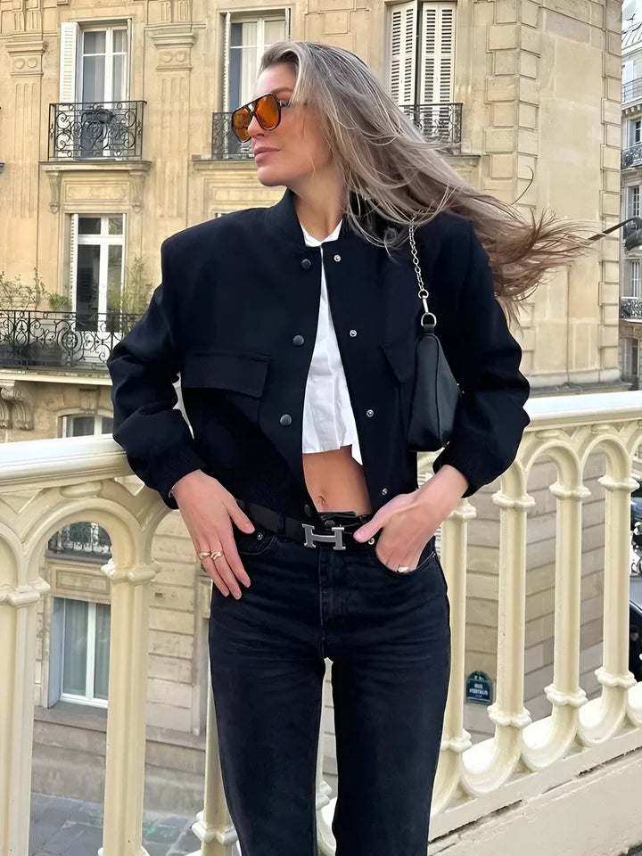 Kurze Damen Übergangsjacke – Collegejacke mit Knöpfen & Bündchen