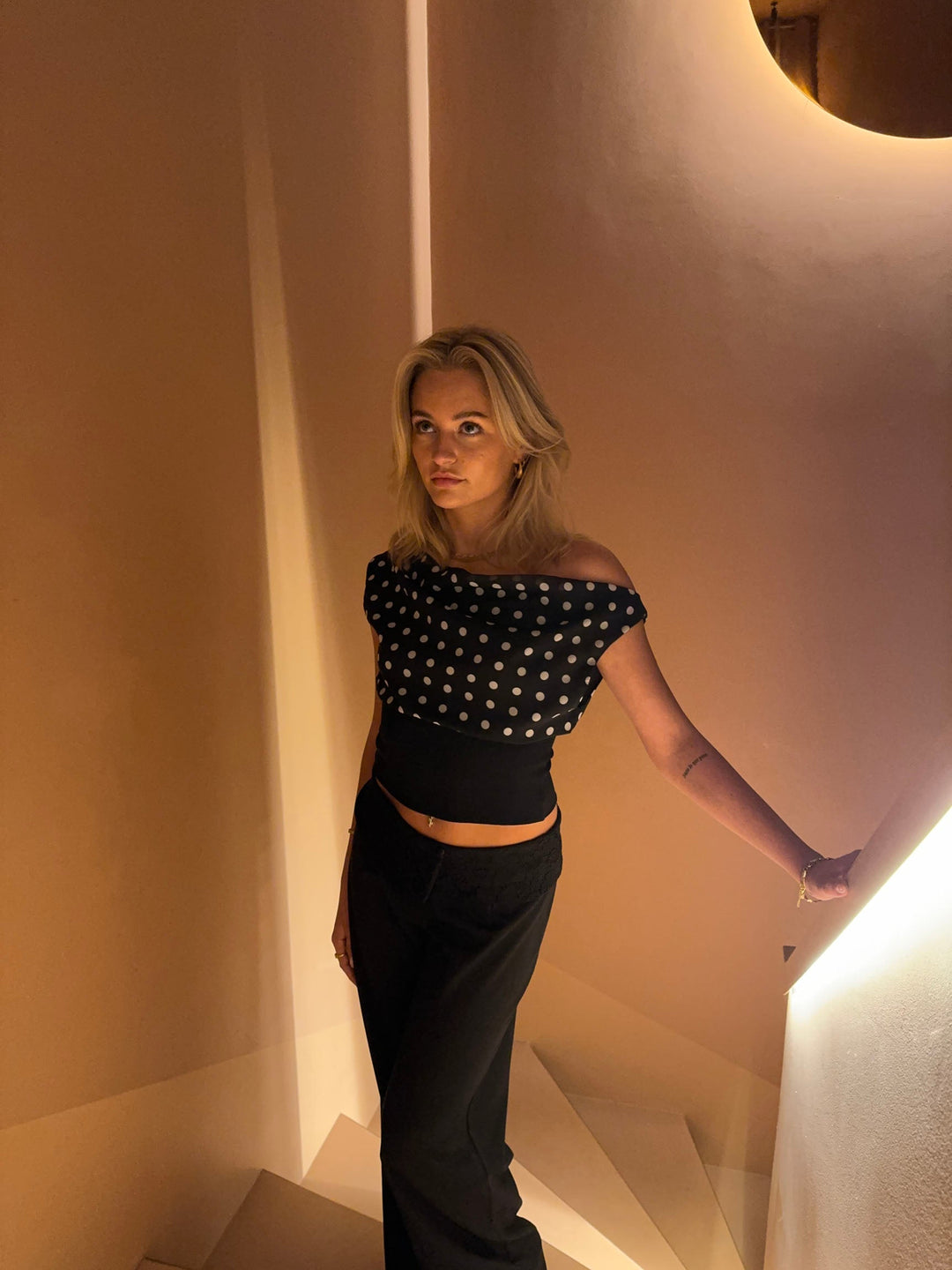 Women's Top – Light Viscose – Off-Shoulder with Polka Dot Pattern