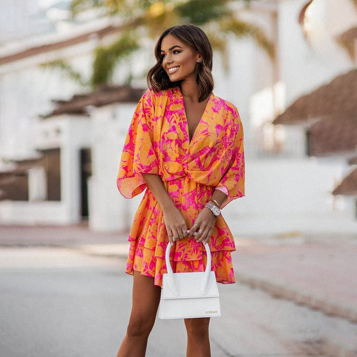 Women's Mini Dress – Floral Pattern – Sleeveless – Ruffle Skirt – Summer Party Dress