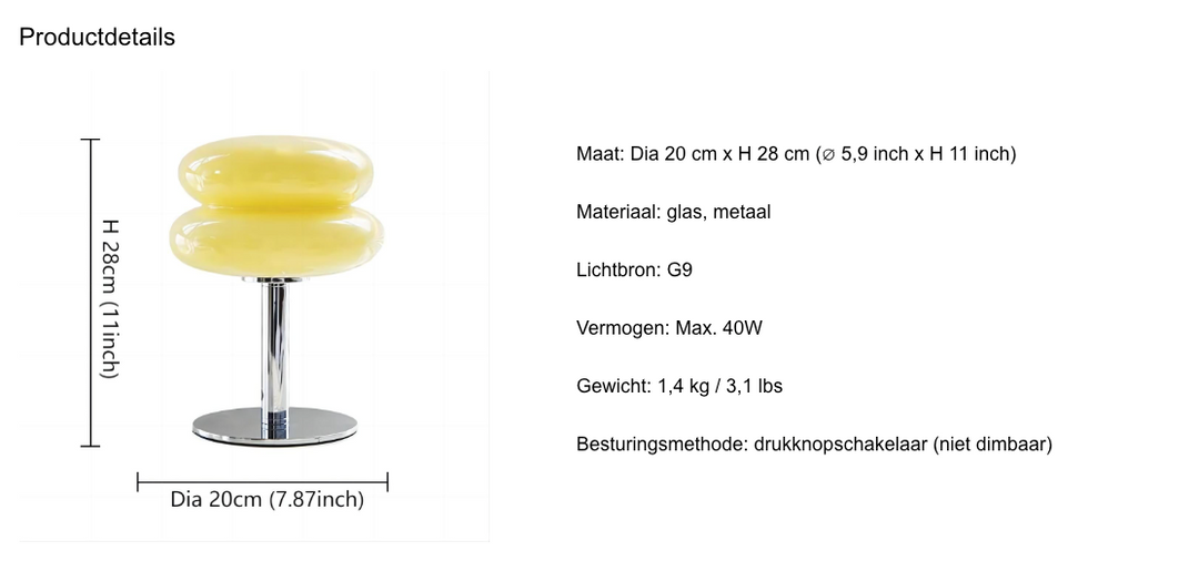 Umberto – Elegante Italienische Tischlampe aus Glas im Bauhaus-Design, Dimmbare LED Tischleuchte 3