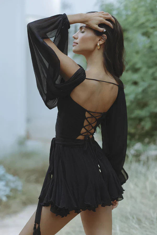 Elegantes Damen-Wickelkleid mit Plissee-Rock