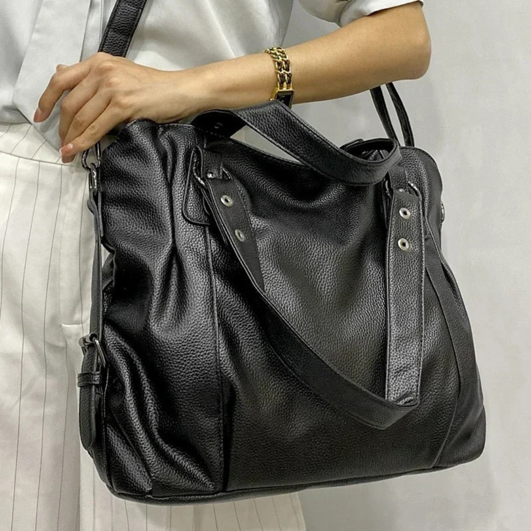 Leder Damen Schultertasche – Große Elegante Handtasche mit Reißverschluss