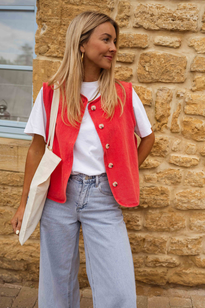 Damen Weste mit Knöpfen – Rot, Figurbetont & Leicht – Sommer & Layering