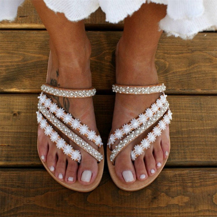 Sandales pour femmes – Style Boho – Avec perles et dentelle – Design d'été