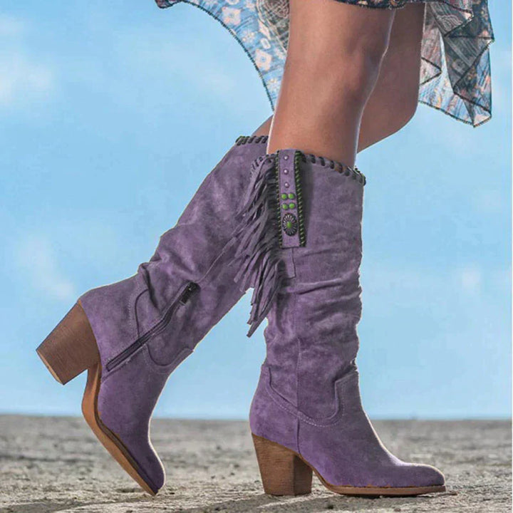 Damen Westernstiefel aus Veganem Leder mit Fransen – Boho Look