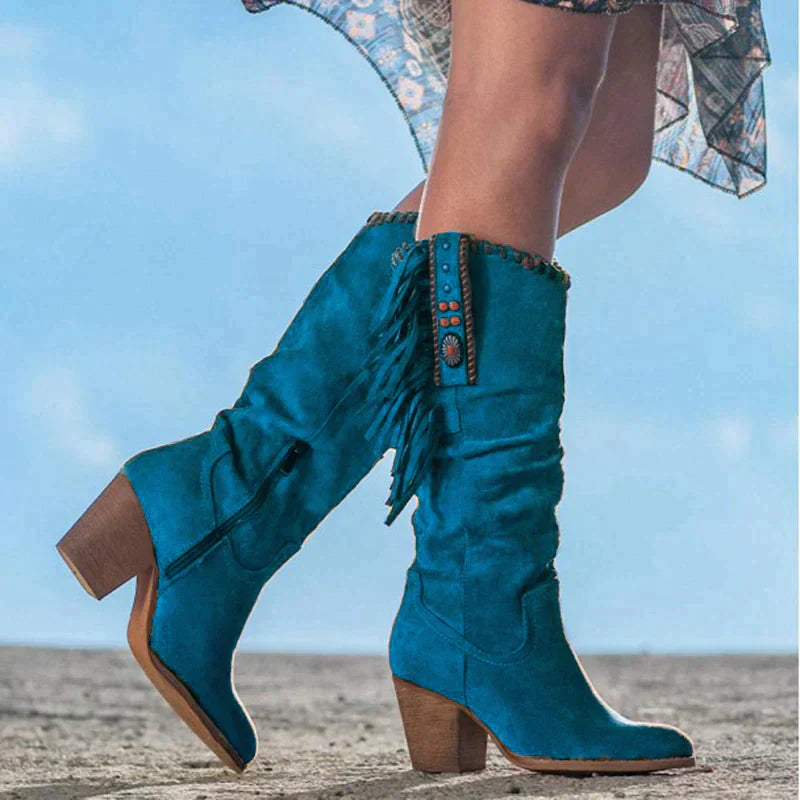 Damen Westernstiefel aus Veganem Leder mit Fransen – Boho Look