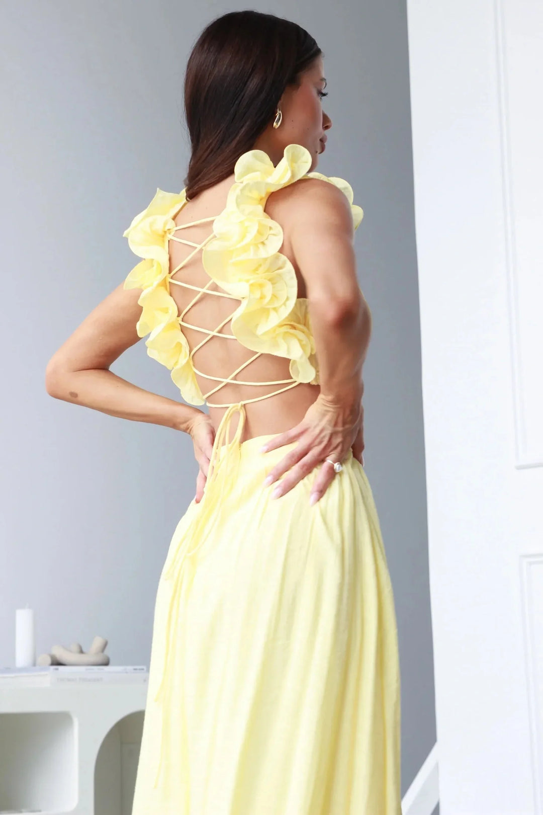 Elegant V-neck evening dress | Maxi dress long & figure-hugging