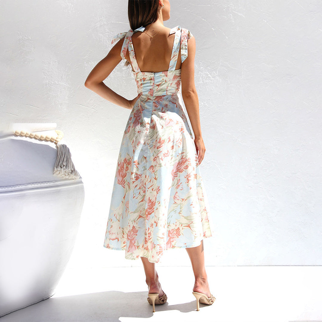 Floral summer midi dress – sleeveless, tie straps, lightweight material