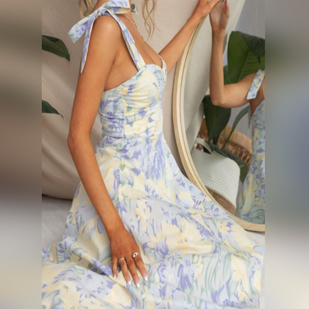 Floral summer midi dress – sleeveless, tie straps, lightweight material
