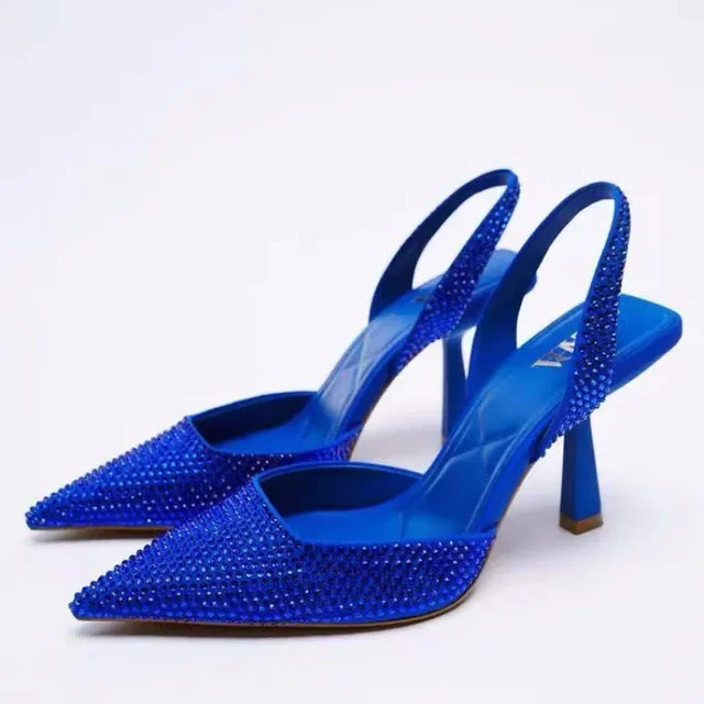 Elegante Schwarze Glitzer-Slingback-Pumps – Veganes Leder, Spitz