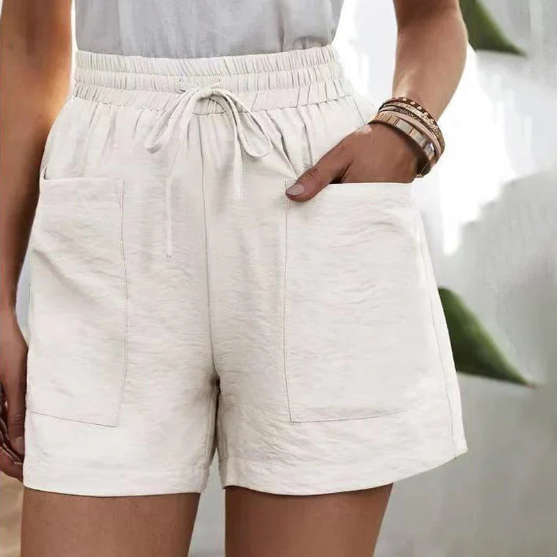 Shorts en lin pour femmes à taille haute avec cordon de serrage – légers pour l'été