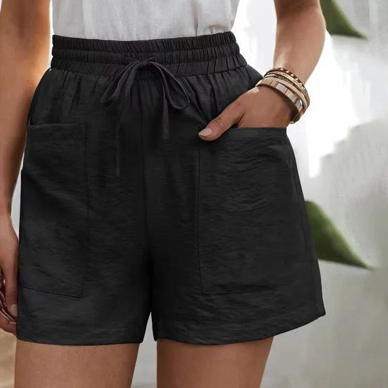 Shorts en lin pour femmes à taille haute avec cordon de serrage – légers pour l'été