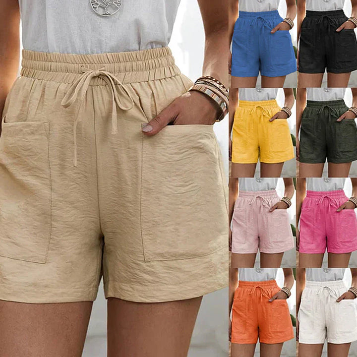 Shorts en lin pour femmes à taille haute avec cordon de serrage – légers pour l'été