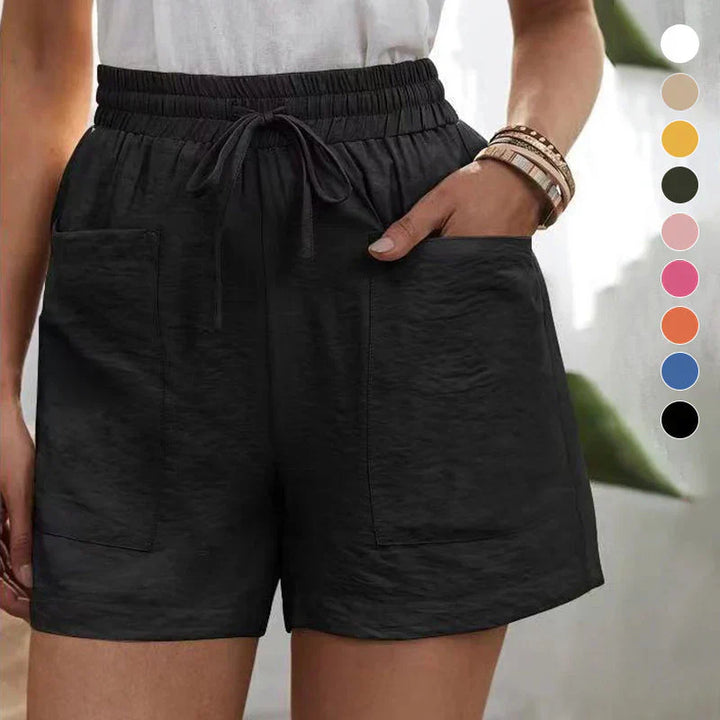 Shorts en lin pour femmes à taille haute avec cordon de serrage – légers pour l'été