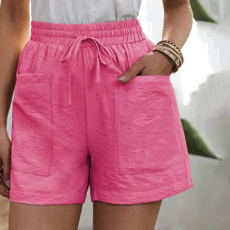 Shorts en lin pour femmes à taille haute avec cordon de serrage – légers pour l'été