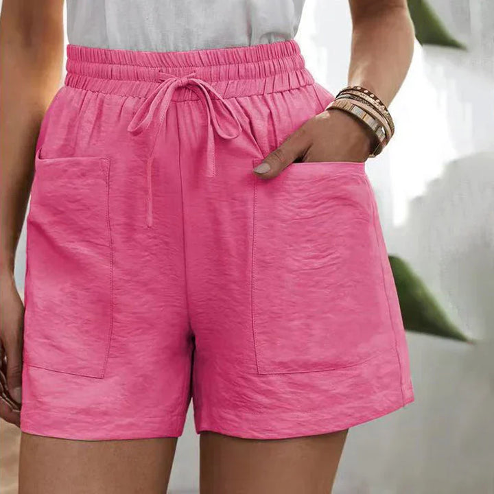 Shorts en lin pour femmes à taille haute avec cordon de serrage – légers pour l'été