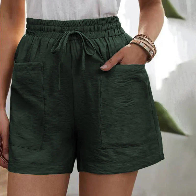Shorts en lin pour femmes à taille haute avec cordon de serrage – légers pour l'été