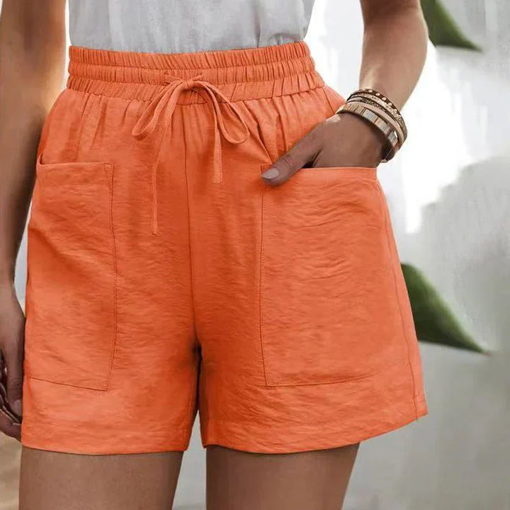 Shorts en lin pour femmes à taille haute avec cordon de serrage – légers pour l'été