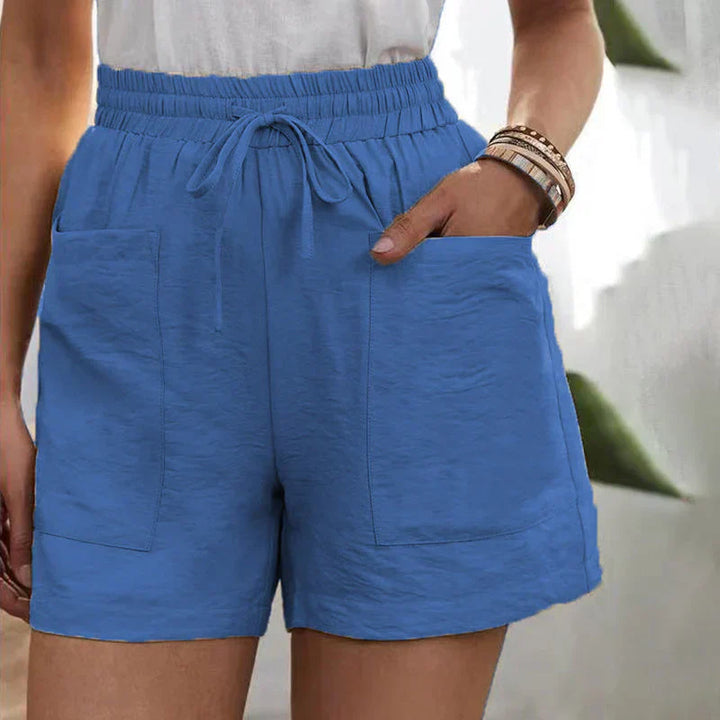 Shorts en lin pour femmes à taille haute avec cordon de serrage – légers pour l'été
